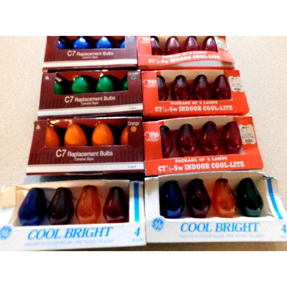 C7 (8) Vintage Replacement Multi Color Bulbs